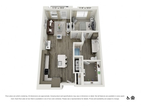 Floor plan for 1 bed, 1 bath, 808 sqft